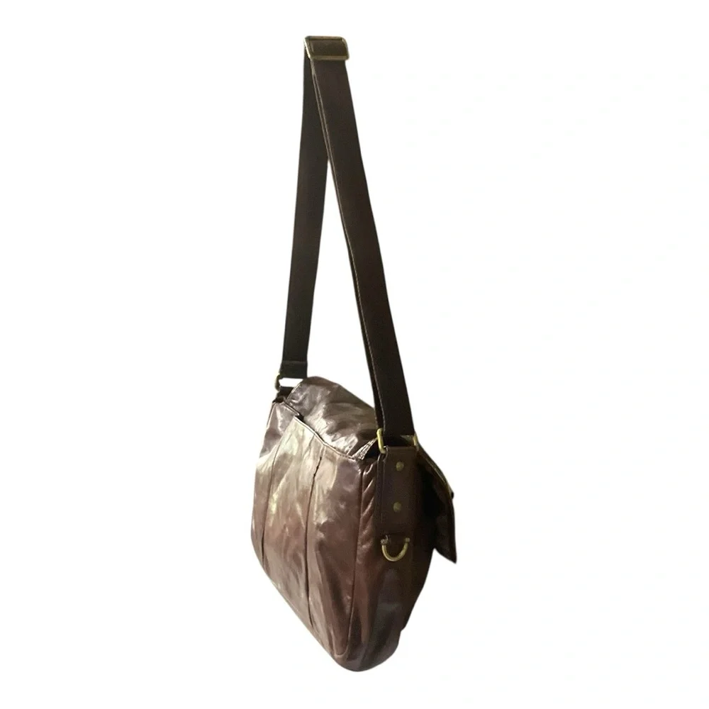 📬 FOSSIL Brown Leather Messenger Bag 📎👔 Crossbody Work Satchel‎